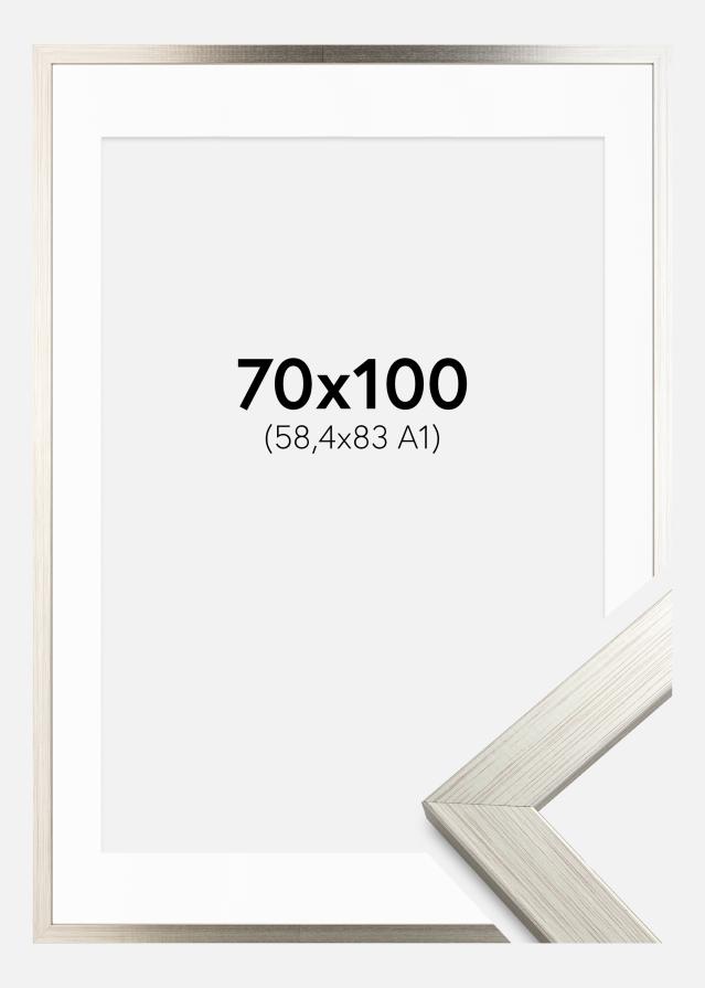 Cadre Silver Wood 70x100 cm - Passe-partout Blanc 59,4x84 cm (A1)