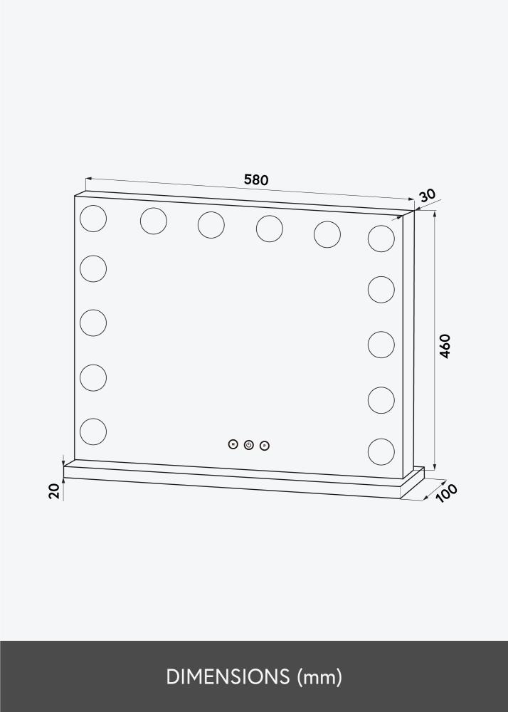 KAILA Miroir de maquillage Base LED 14 Noir 56x46 cm