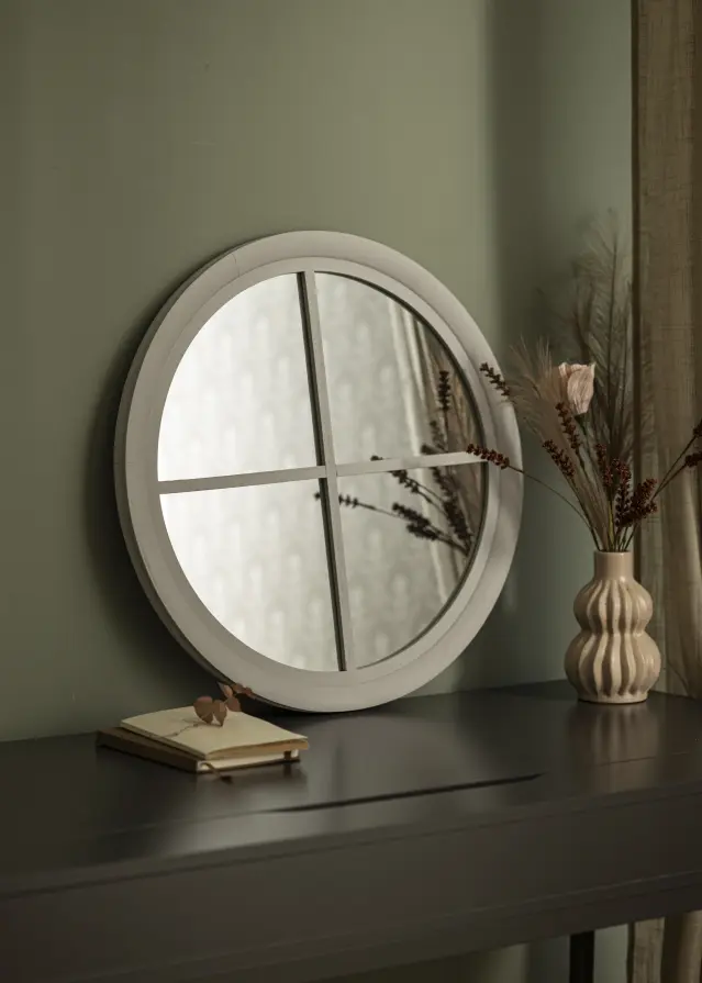 Miroir rond Window Gris 60 cm Ø