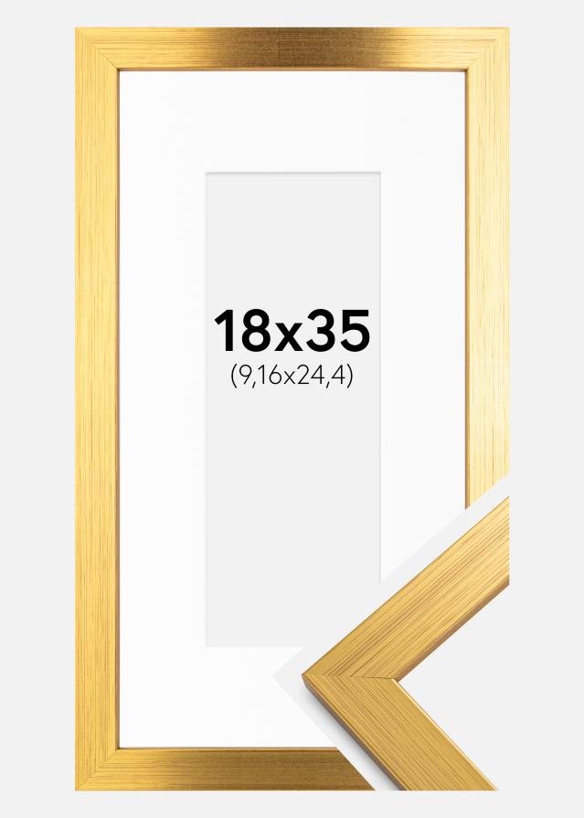 Cadre Gold Wood 18x35 cm - Passe-partout Blanc 4x10 inches