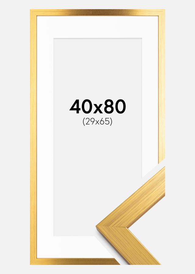 Cadre Gold Wood 40x80 cm - Passe-partout Blanc 30x66 cm